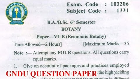 Gndu BA / Bsc 6th Semester Botany Question Paper || Bsc 6th Semester Botany Question Paper