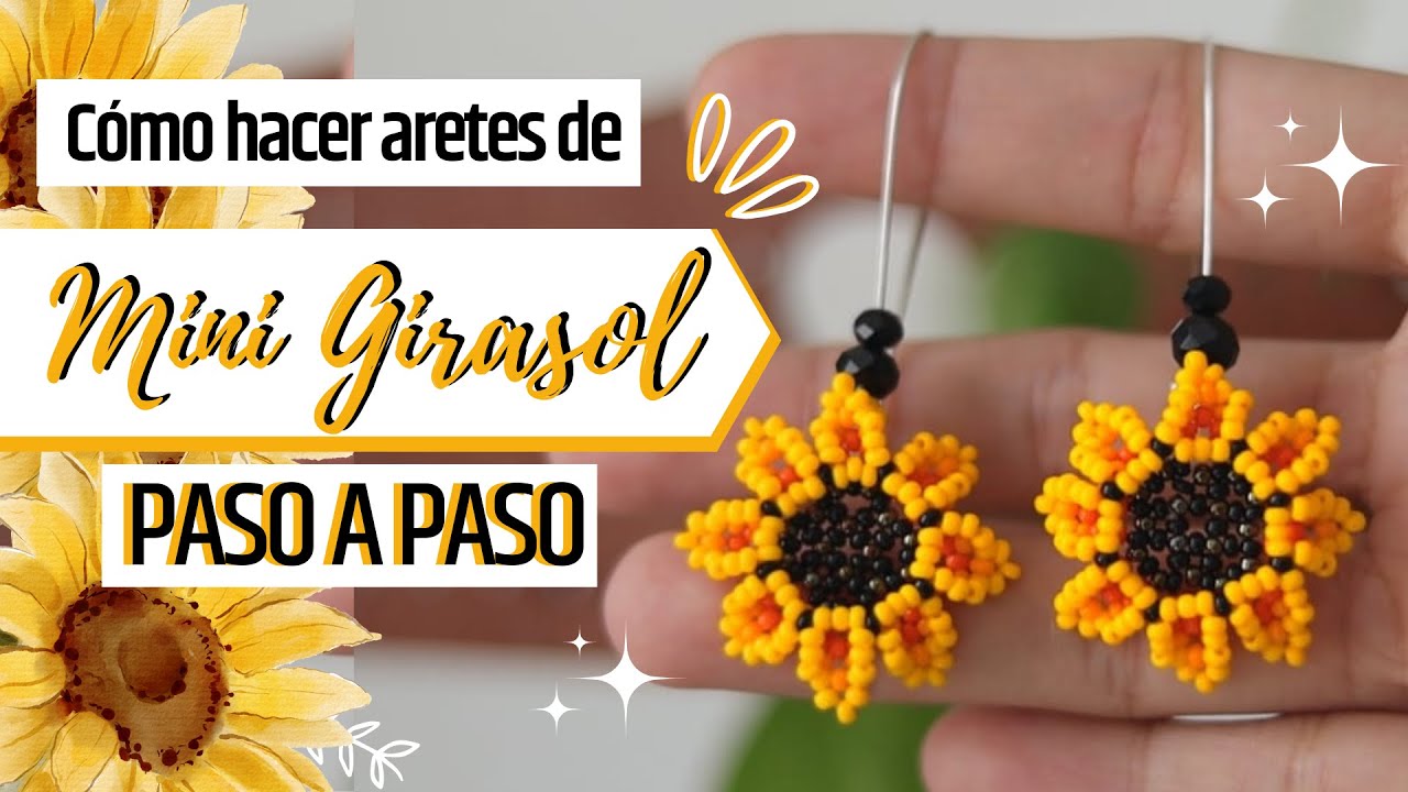 🌻 Cómo HACER ARETES de GIRASOL pequeño 3D con chaquiras [PASO A PASO]