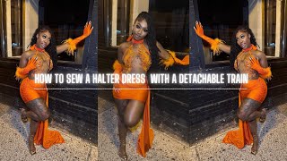 How to sew a halter dress with a detachable side train and appliques (DIY Part 2)