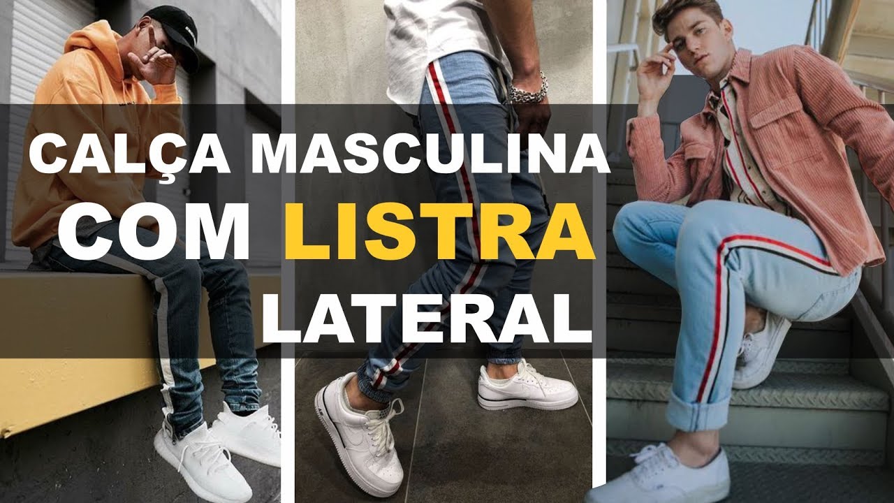 calça jeans com listra do lado masculina