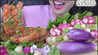 ASMR SPICY GIANT SALMON SASHIMI + FRESH VEGGIES (EATING SOUNDS) NO TALKING | SAS-ASMR