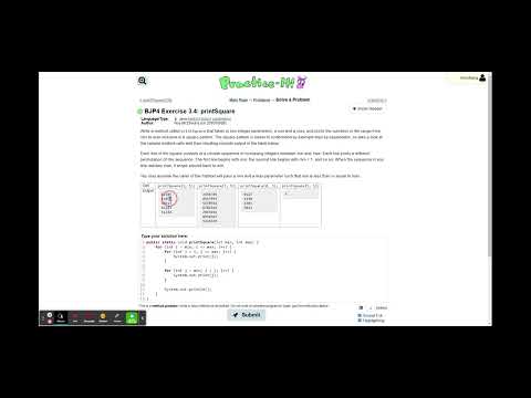 Exercise 3.4 (printSquare) Java Tutorial || Practice-It
