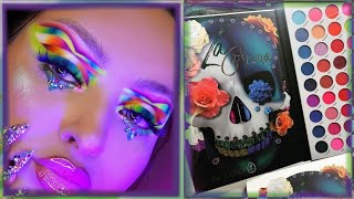 Afflano Eyeshadow Palette- Neon UV Cut Crease Makeup Look with La Catrina Palette