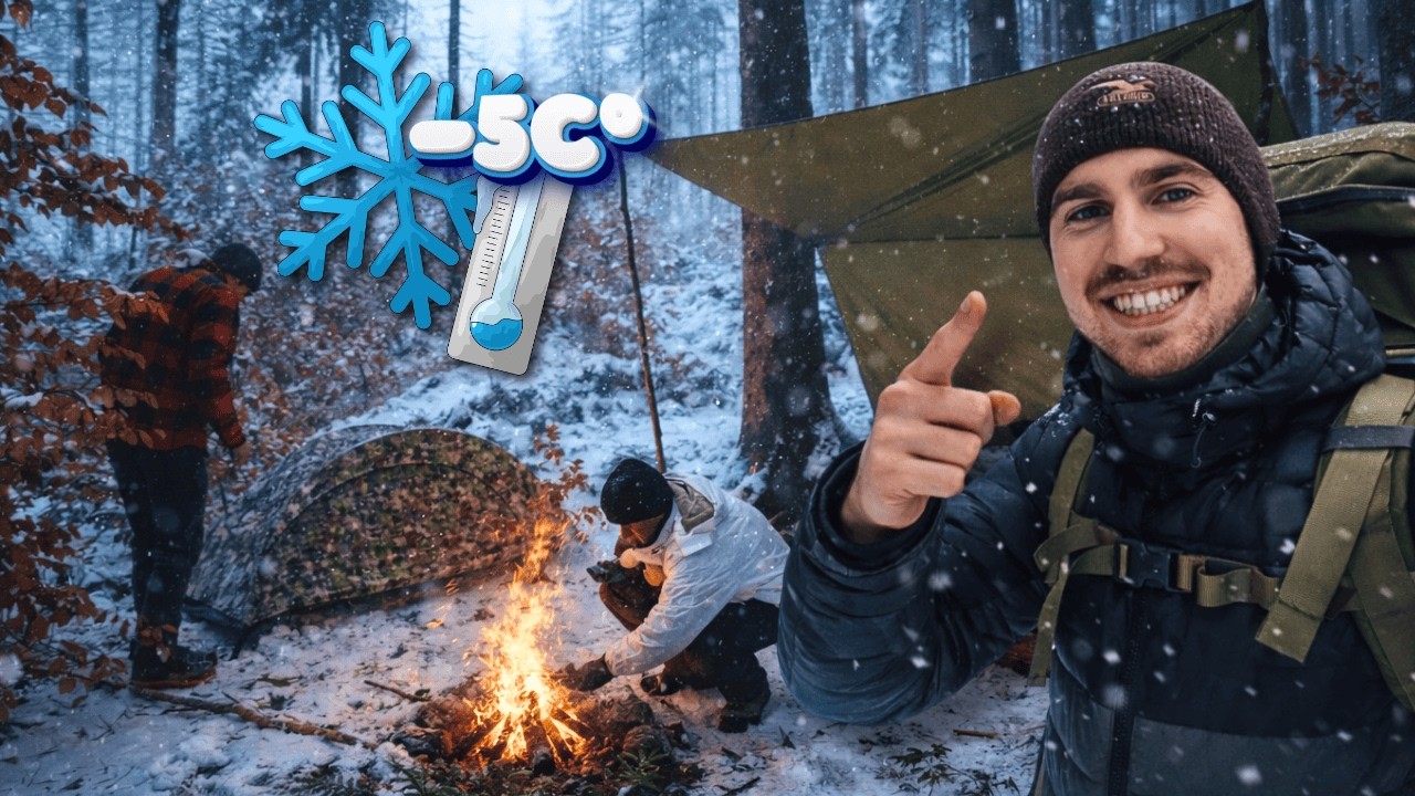 Bei -5C° mitten im Wald! | 24h Winter Bushcraft-Biwak