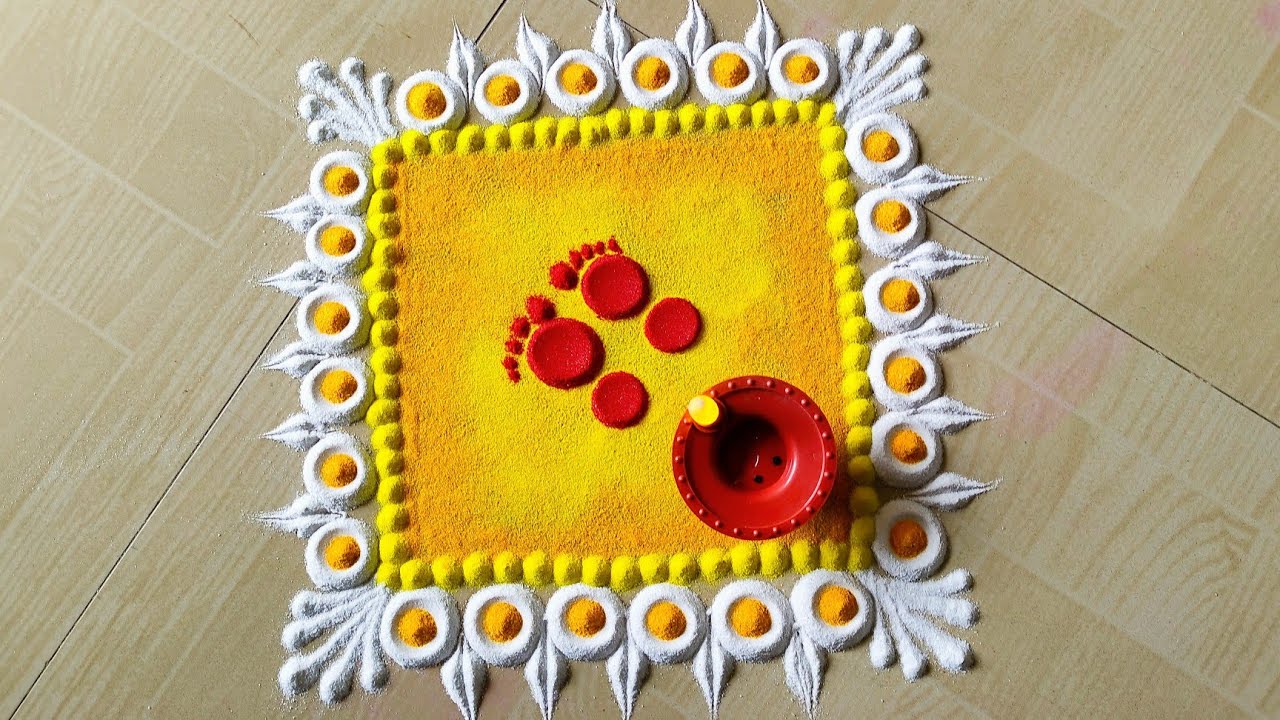 Navratri Day-4 Yellow color rangoli design 💛💛 ||  नवरात्री पीला रंग रंगोली