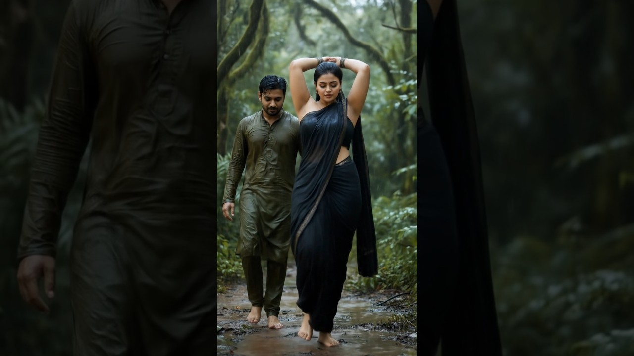 Rain Romance 🌧️ | Black Saree Vibes 💫 | Romantic Walk 