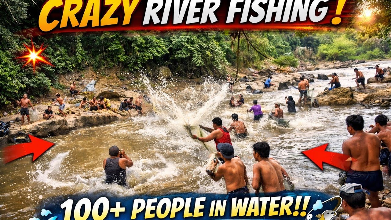 INSANE River Fishing Festival 😱🔥 100+ People Catching Fish Together!!