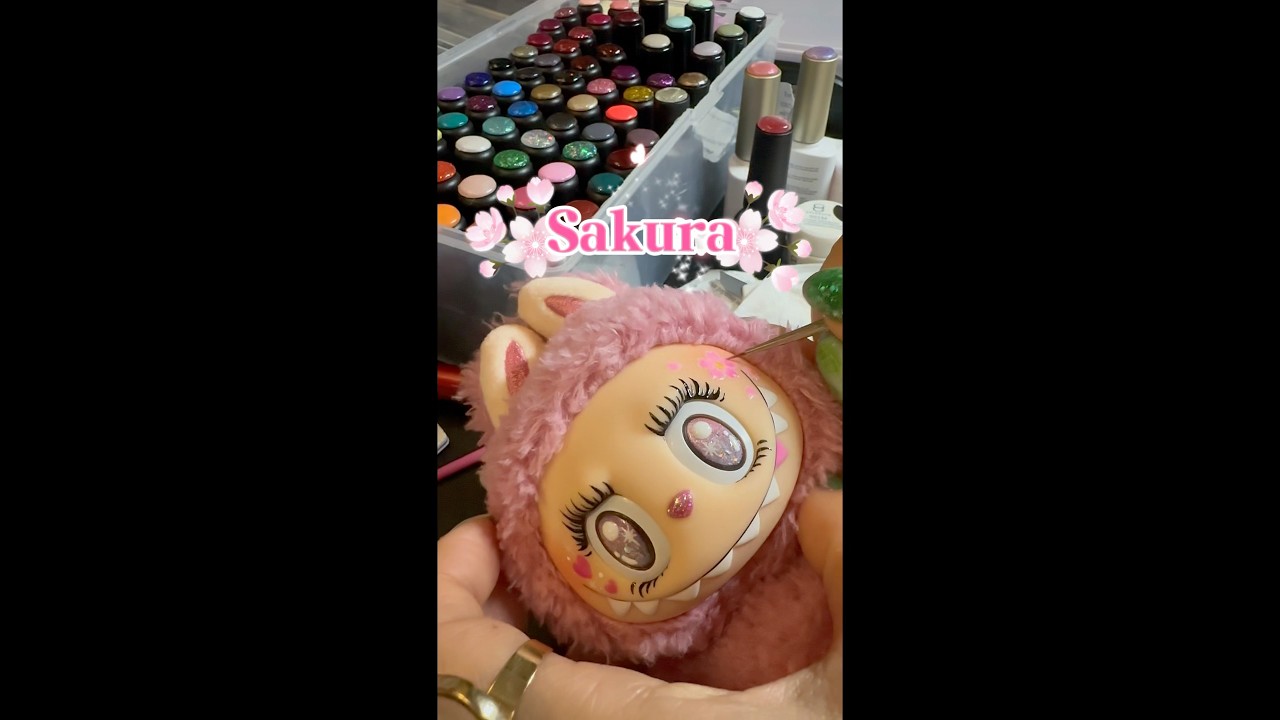 I did my friend's pink Labubu with Sakura designs! ラブブを桜