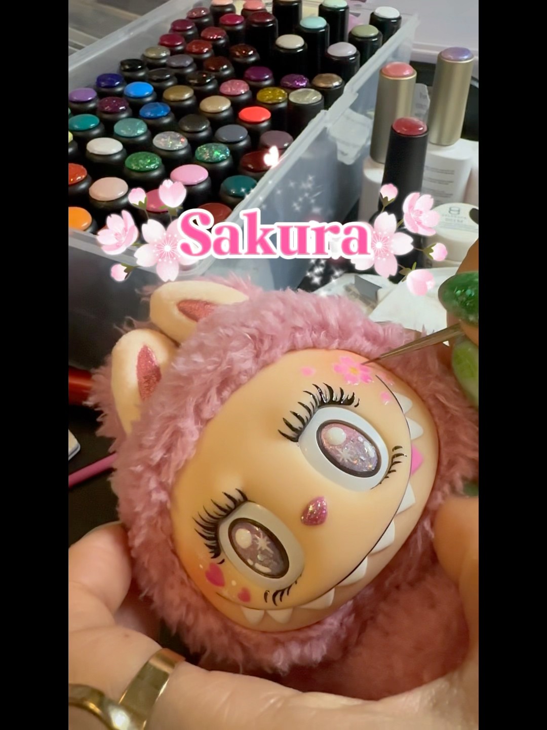 I did my friend's pink Labubu with Sakura designs! ラブブを桜