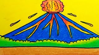 Cara Menggambar Pemandangan Gunung Berapi Aktif |How To Draw Volcano Scenery Very Nice