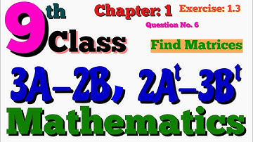 9th Class Math Chapter 1 Exercise 1.3 Question No. 6 | Find Matrices |3A-2B, 2Atranspose-3Btranspose