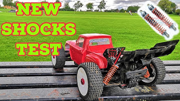 NEW ford f100 body for arrma typhon 3s and NEW gpm racing shocks quick test at bmx pump track