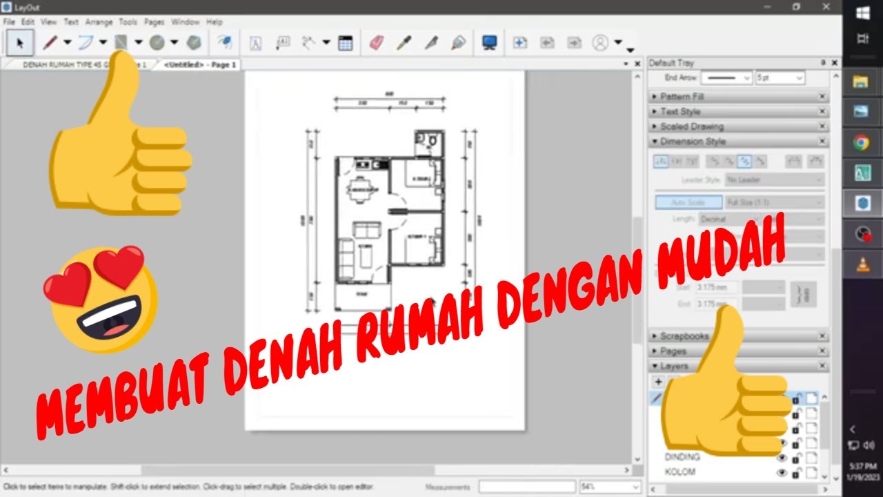 Tutorial Membuat Denah Rumah Menggunakan Sketchup Layout - YouTube
