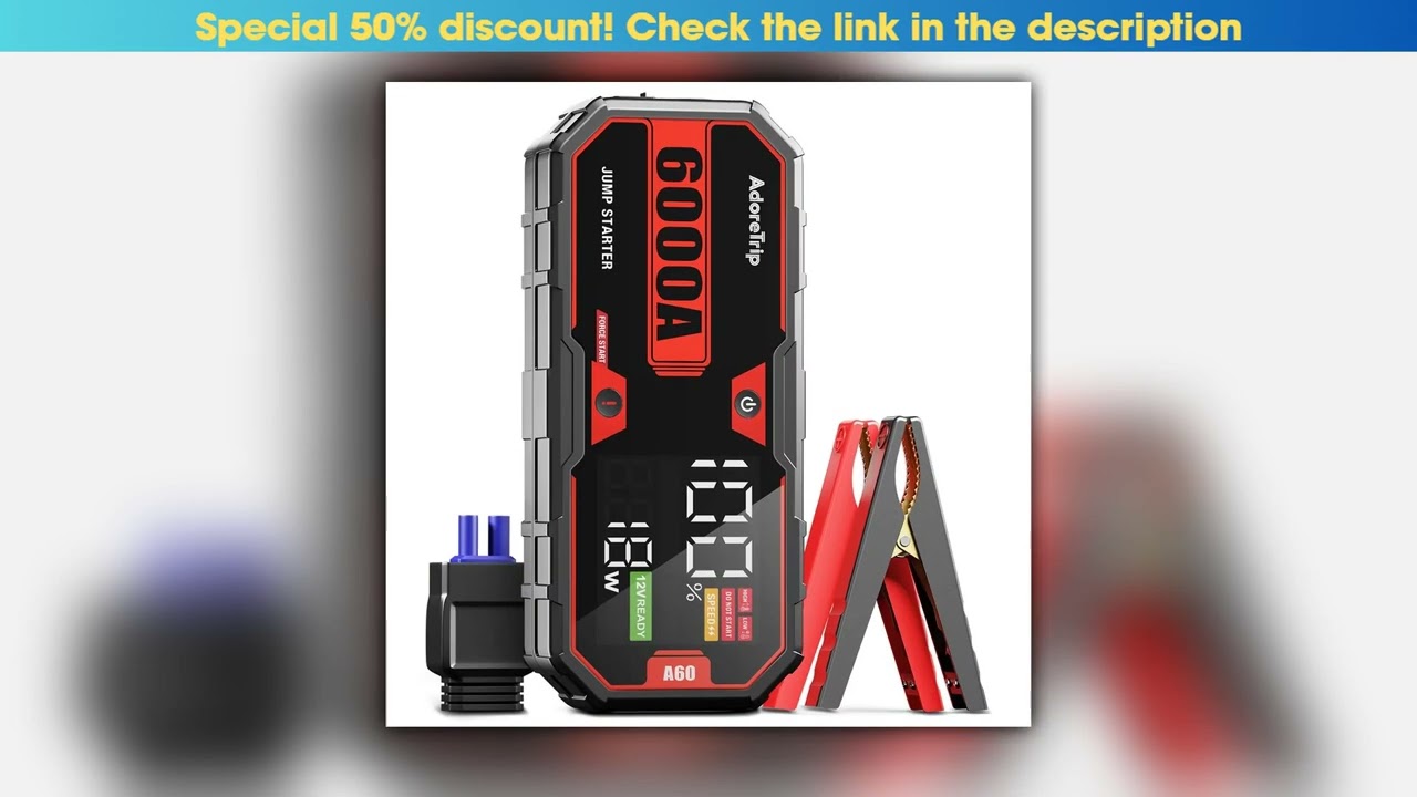 AdoreTrip 20000mAh Car 6000A Portable Jump Starter With Power Bank 12V Auto Battery Charger