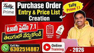 Purchase Order Entry &amp; Price List Creation in Tally Prime 7.1 Telugu