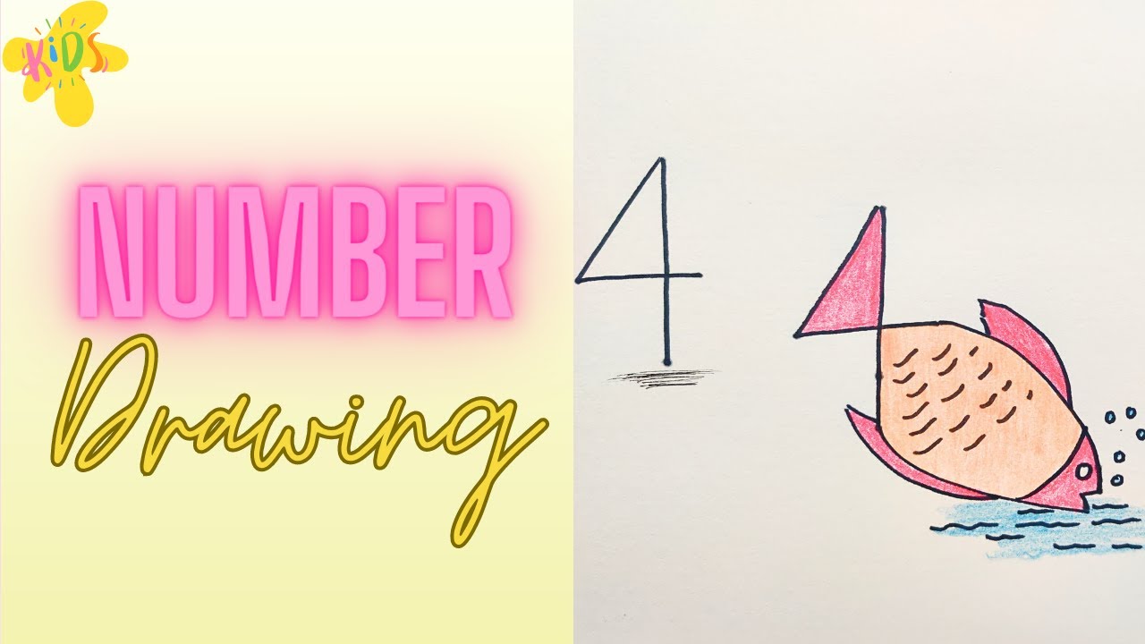 Number Drawing | 4 | Four | Easy | Colouring Included | How to | Step ...