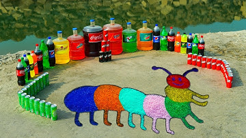 How to make Rainbow Caterpillar with Orbeez from Big Coca Cola vs Mentos & Popular Sodas