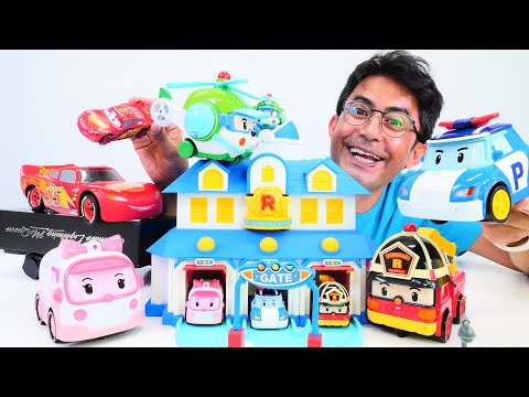 Robocar Poli büyük ve küçük araçlar açılımı! Taşıyıcı Robocar Poli. Oyuncak arabalar ile oyun video