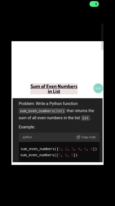 Sum of Even Numbers in List | Python Coding Interview Question - YouTube