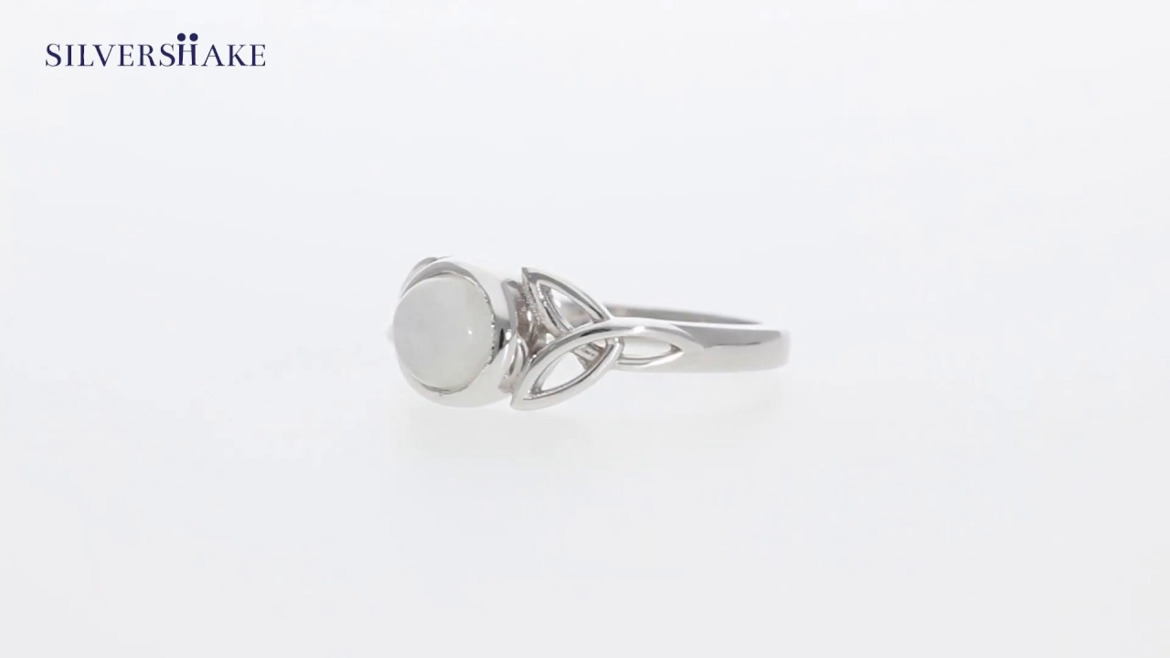 Silvershake 7x5 Mm Oval Rainbow Moonstone Ring - 925 Sterling Silver Triquetra Celtic Knot - View #5