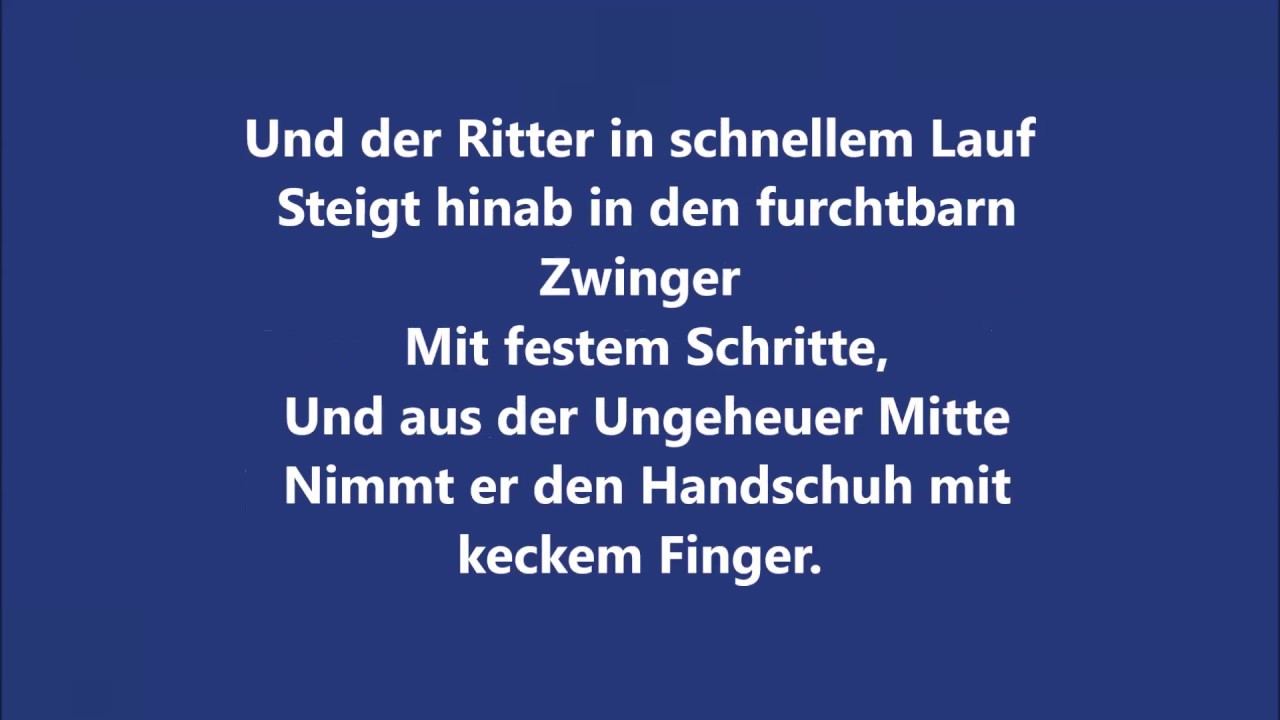 Schiller Der Handschuh Gedichte  Poems