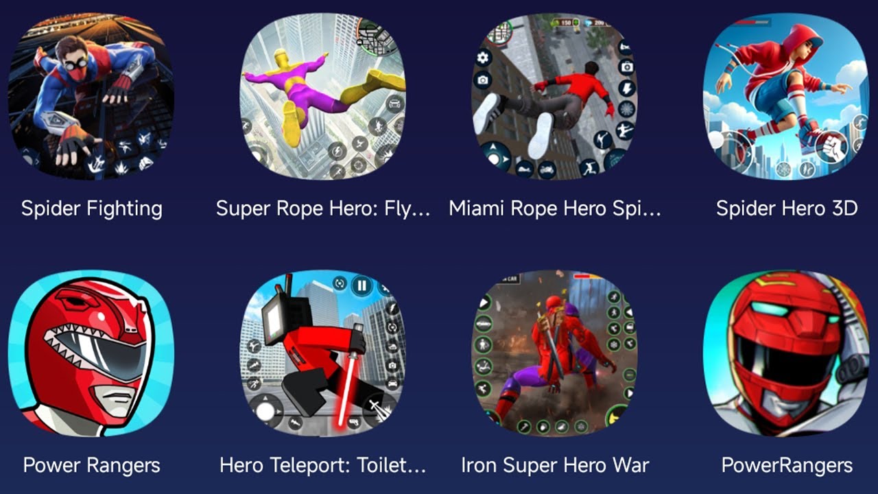 Power Ranger Ropes Spider Fighting,Spider Hero 3D,Power Rangers,Miami Rope Hero,Super Rope ...