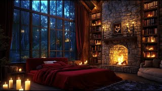 Fantasy Castle Bedroom: Rain \& Fireplace Ambiance for Deep Sleep