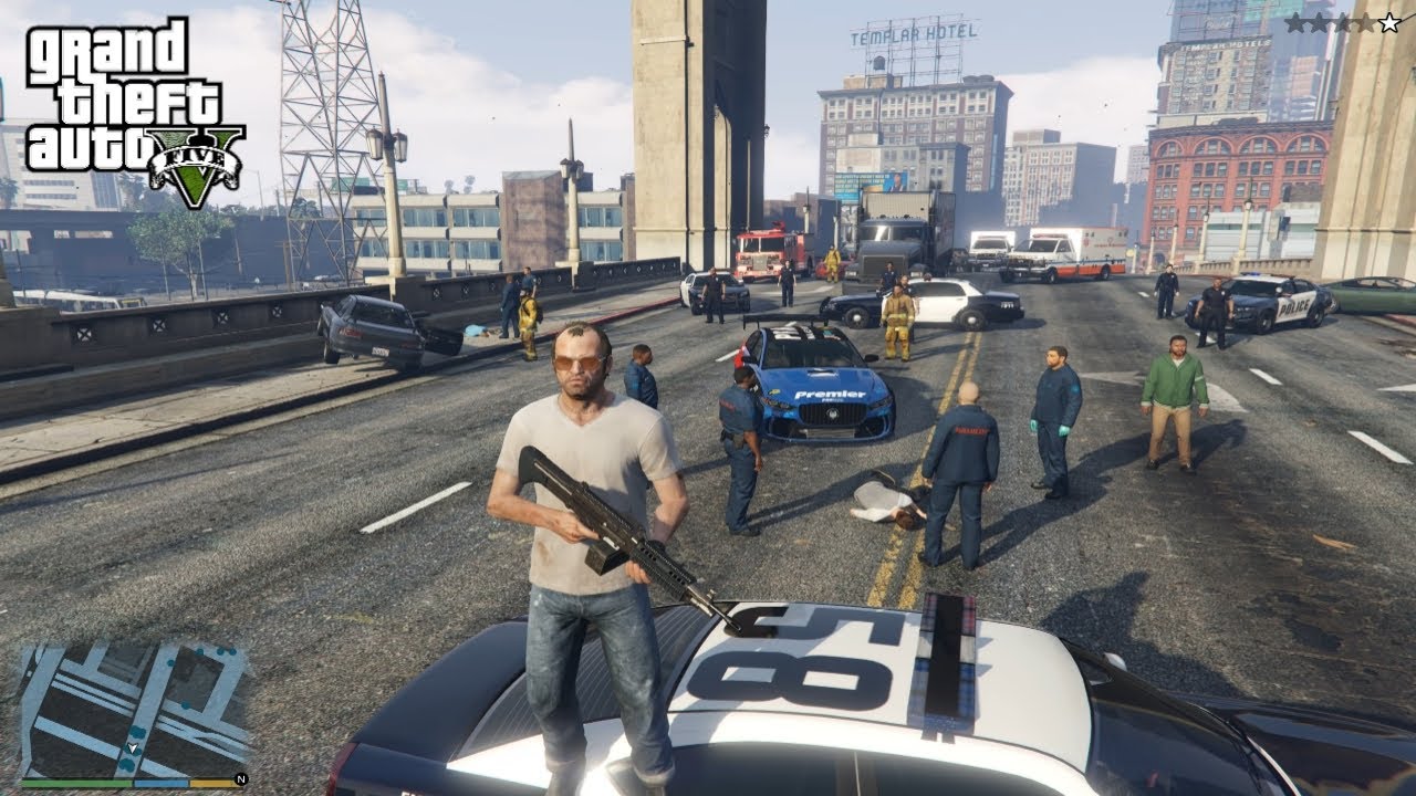 GTA 5 | Trevor Shootout At Car Crash + Five Star Escape | No Commentary ...