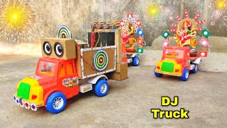 Durga Puja DJ Mini Truck How To Make | Light And Gadi Loading | Cardboard Small Dj Truck Kese Banaya