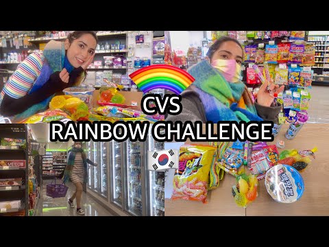 🇰🇷CVS RAINBOW CHALLENGE🌈 | shopping 🛍️ + food #Clovia