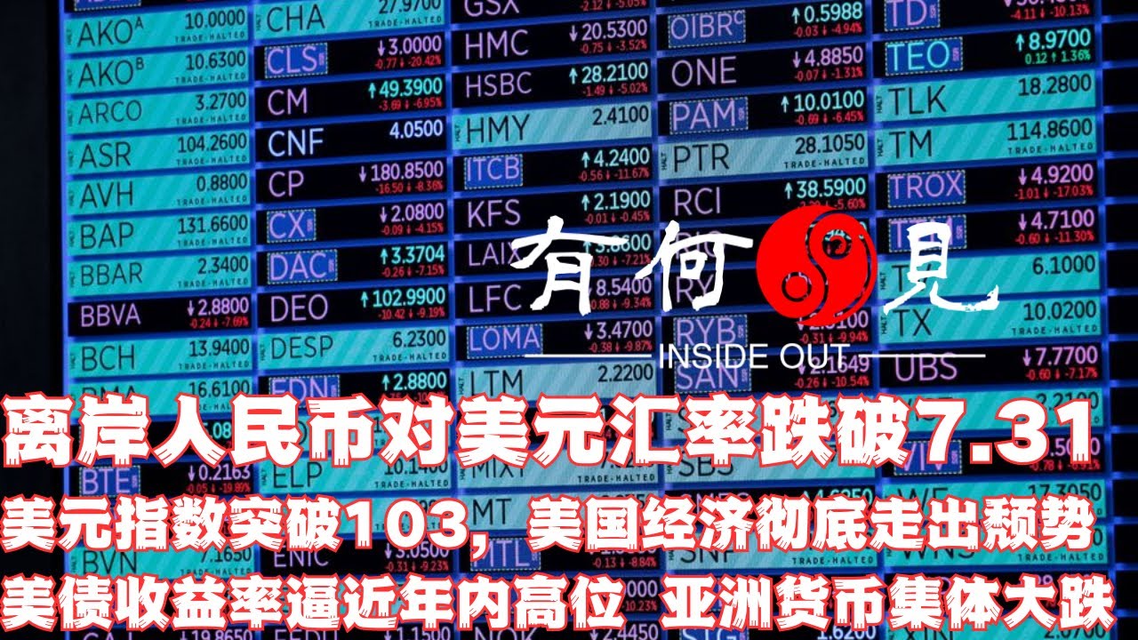 ~第346期~离岸人民币对美元汇率跌破7.29，美元指数突破103，美债收益率逼近年内高位，亚洲货币集体大跌，美国视角下的汇率波动。20230815