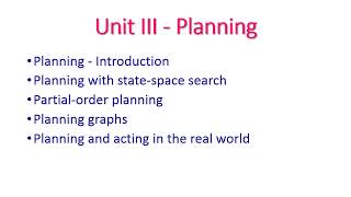 Planning Introduction - Artificial Intelligence - Unit Iii - Lesson 1