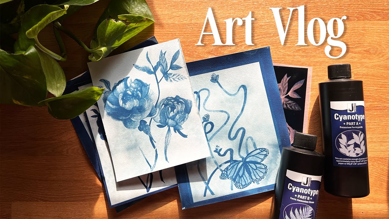 ☀️ ART VLOG: sun printing (cyanotype), hiking & ink painting - YouTube