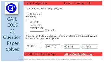 GATE 2016 CS Q12 - Consider the following C program. will NOT result in a type checking error?