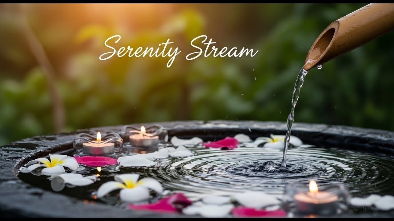 Calming Zen Dawn Ambience Bamboo Fountain and Candle Glow for Healing Meditation Sleep Tranquil