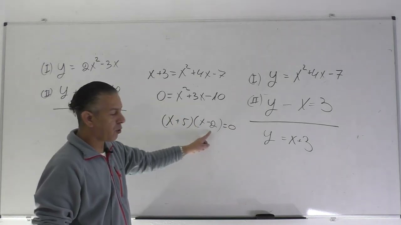 פתרון מערכת משוואות ממעלה שניה-כיתה ט-דוגמה 1