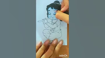 krishna ji drawing krishna ji drawing with basuri in cartoon version with song Woh kisna hai #shorts