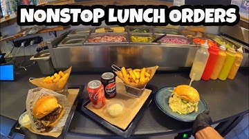 POV: NONSTOP LUNCH RUSH 🍔🔥 Solo Grill & Fries Station | Fast Food Service Line Cooking🧑‍🍳 