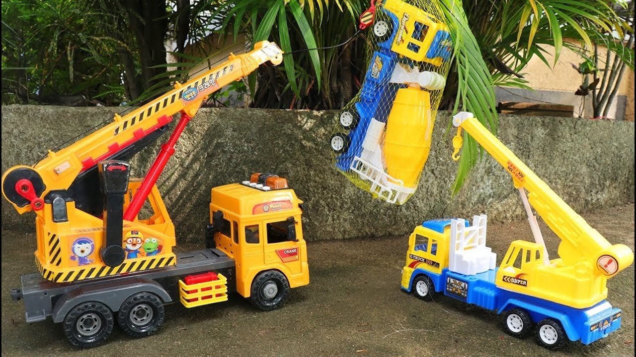 Toy Cars For Kids, Crane truck, Cement truck, Helicopter