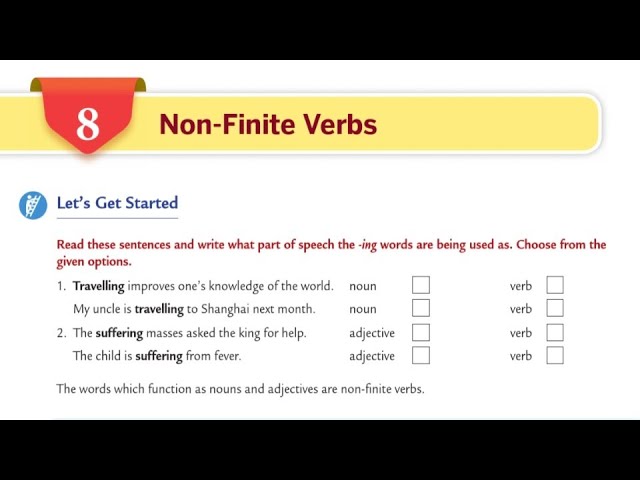 non finite verbs ch 08 part 01 class 08 collins english grammar and compositions book youtube
