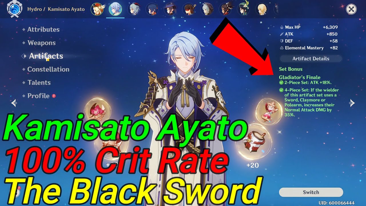 🎮Genshin impact 🤗Kamisato Ayato C0 Main DPS 😊The Black Sword 🤗 Espada Negra 😱This is Amazing😎