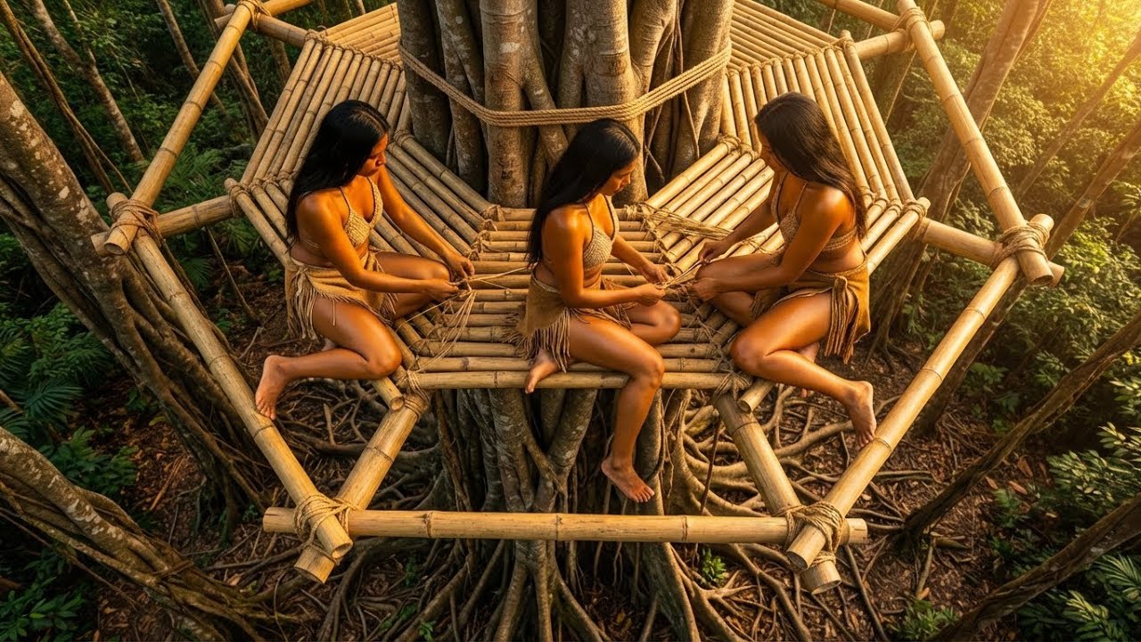 Building a Secret Hexagonal Treehouse in a Giant Banyan Tree | NO NAILS