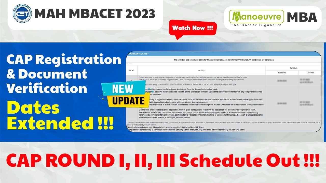 MH MBA CET 2023 -CAP Round 1, 2, 3 Schedule Out |Registration ...