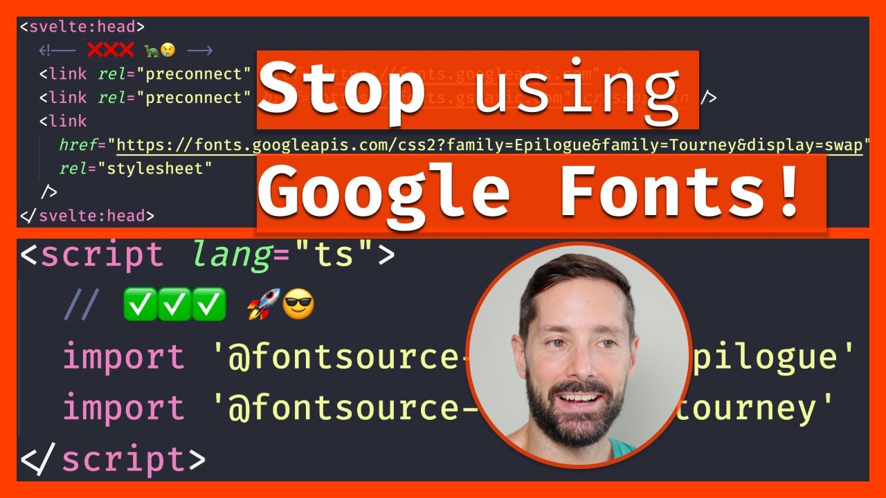 Youtube thumbnail for Stop using Google Fonts in prod 📈 what to do instead! 📉
