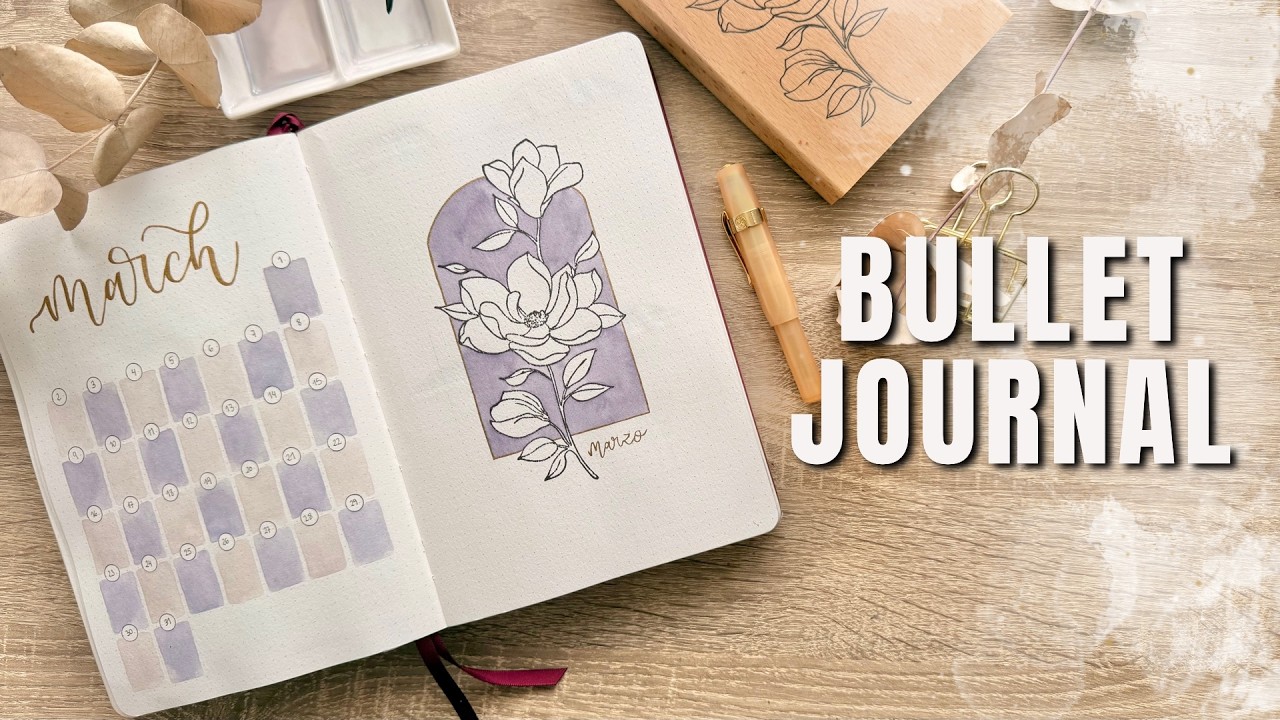 Bullet Journal para Marzo 2026 | Sellos y acuarelas, la combinación perfecta