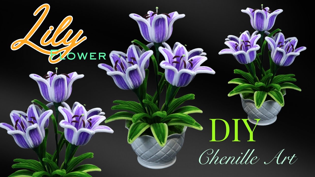 🌸 Super Beautiful Purple Lily with White Edges 💜 | DIY Handmade Pipe Cleaner Flowers
