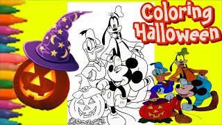 Coloring Halloween Mickey mouse with Donald Duck and Goofy in Disney coloring pages|Touch marker🎃👻