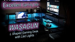 Wasagun L Shaped Gaming Desk with LED Lights