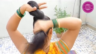 ILHW Rapunzel Shobha Sensual Huge Oiled Bun Making on Terrace