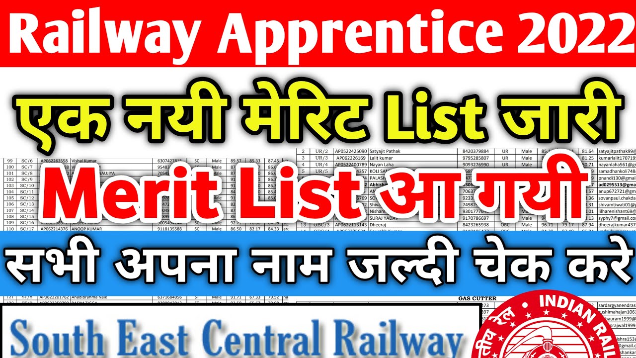 SECR Bilaspur Railway Apprentice Merit list, Cut off 2022 जारी, SECR Bilaspur Document Verification